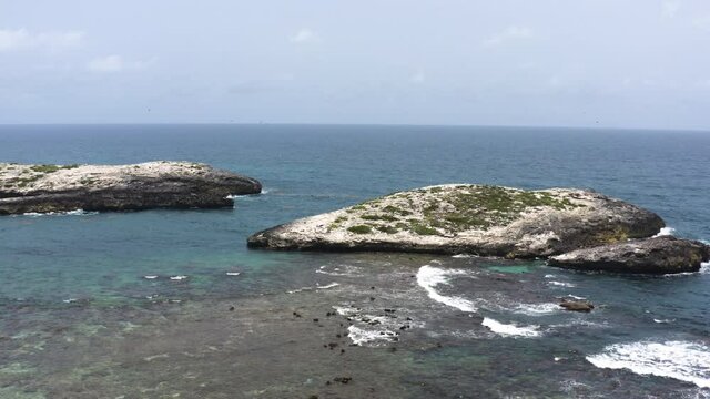 AERIAL - Islets next to the beach of Cayo Lobos, Fajardo, Puerto Rico, circle pan
