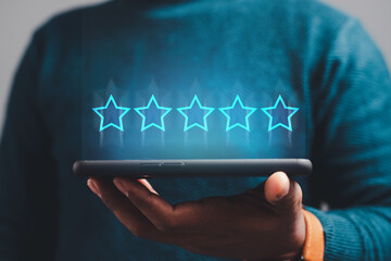 Satisfaction Survey Concept hands of business people, customer service The best 5-star business...