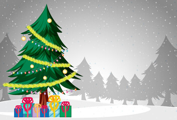 Christmas poster template with decorated Christmas tree