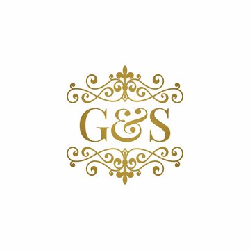 G&S initials logo ornament gold. Letter GS wedding ampersand or business partner symbol.	