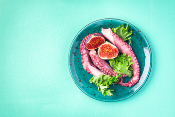 octopus salad food meal seafood snack copy space food background 