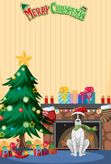 Merry Christmas poster template with christmas house interior