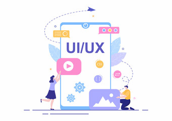 UI & UX Programmer Flat Design Vector Illustration for Business Information and Team Sharing Ideas with Designer, Coding, Interface or Software App Development
