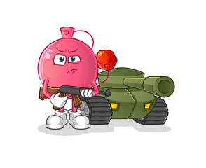 perfume soldier with tank character. cartoon mascot vector