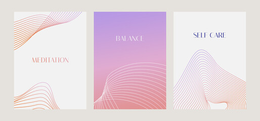 Vector minimal geometric illustrations set - trendy abstract aesthetic linear compositions, prints, frames and graphic design elements