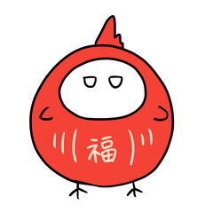 福のだるまの格好をしたにわとり