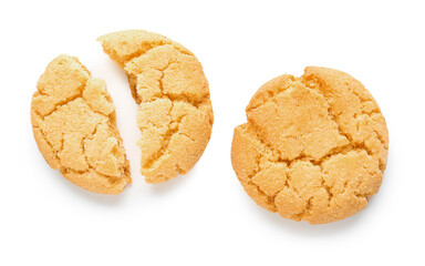 Delicious broken cookies on white background