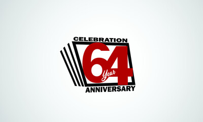 64 year anniversary celebration, book design style black and red color for event, birthday, gift card, poster-vector