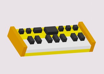 Yellow synthesizer. Voxel art 3D illustration