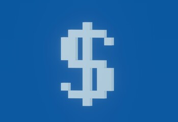 Dollar sign, blue background. Pixel art stylized