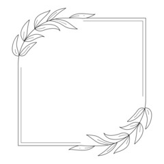 Floral Wreath branch in hand drawn style. Floral Rectangle black and white frame of twigs, leaves and flowers. Frames for the Valentine's day, wedding decor, logo and identity template.
