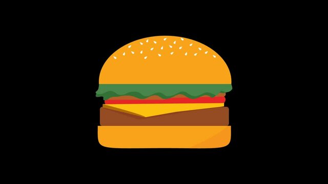 Animated burger designed in flat icon style, Hamburger icon. Fast food. Linear symbol