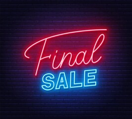 Final Sale neon sign on brick wall background
