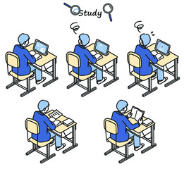 学校で勉強をする男子高校生　セット