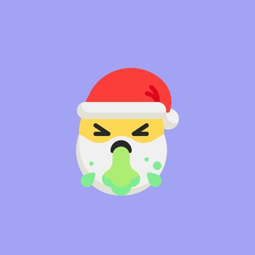 Vomiting santa face emoji flat icon