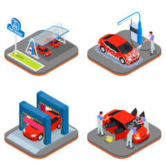 Naklejka premium Isometric Car Wash Icon Set