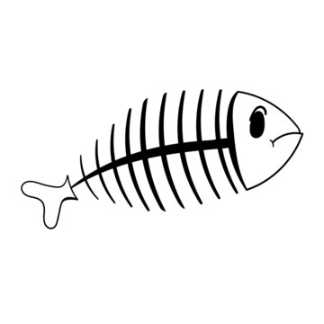 fish skeleton vector icon, cartoon black isolated