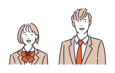 シンプル　イラスト　笑顔の制服姿の男女