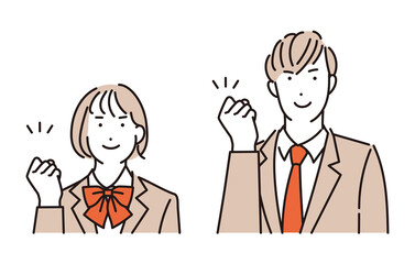 Fototapeta premium シンプル イラスト ガッツポーズをする学生の男女