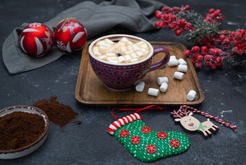 christmas still life with coffee and Christmas decorations
