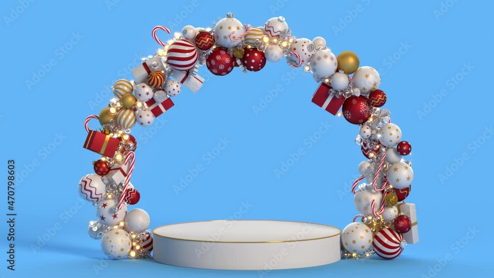 Poster christmas empty pedestal mock up. winter holidays template. seamless loop 3d render animation