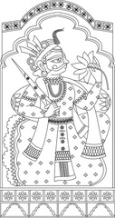 King with lotus, painted in Kalamkari indian folk art style