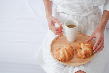 woman relax time on the bed in morning