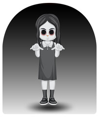 Scary little ghost girl with black eyes