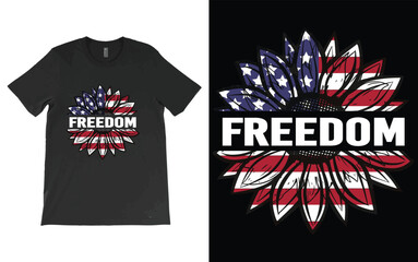Freedom Sunflower T-Shirt Vector Design, July 4th SVG, Freedom Shirt, Sunflower flag USA, stars and stripes Flag, cut file, independence day, patriotic Shirt.