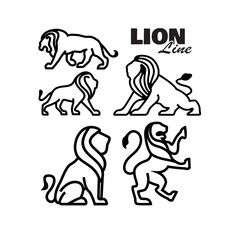 Line Art Lion Leo Logo Collection Set Vector