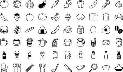食べ物とキッチン用品のシンプルなアイコンセット