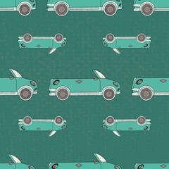 Obraz premium Vintage colors cars with fabric textuur repeat pattern print background