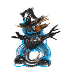 Snowman. A caricature of Emotions on the face. Winter is outside. PRINTING, sublimation. A Christmas character. An unusual New Year's greeting. Graphic Clipart. Hatching of a silhouette spot.