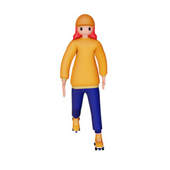 3d female character reduce speed roller skate