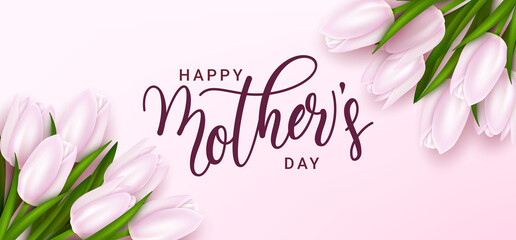 Mothers day vector background design. Mother's day typography text with tulips flower element for mom parent celebration greeting card messages. Vector illustration. 