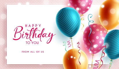 Birthday greeting vector template design. Happy birthday text in white empty space with pattern balloon bunch element for birth day celebration messages card. Vector illustration.
