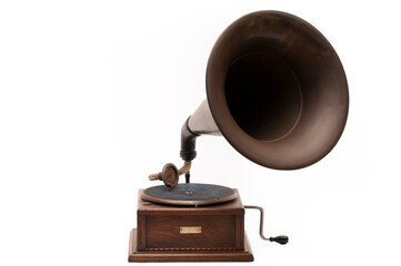 Antique Gramophone on white background