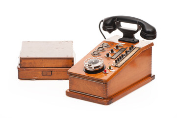 Old telephone exchange on white background