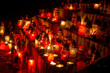 Candles in the cemetery. 1st November. Feast of All Saints. Hallowmas. All Souls' Day.