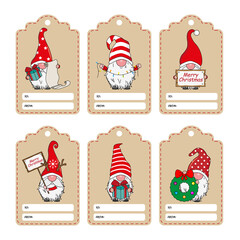 Set of six labels with Christmas gnomes