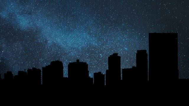 Jeddah Cityscape by Night, Time Lapse with Stars and Milky Way in Background, Saudi Arabia