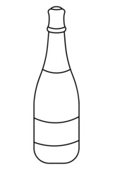Champagne bottle. Sketch. Vector illustration. Glass container with sparkling wine. Outlines on an isolated white background. Doodle style. Happy new year and merry christmas. Idea for web design.