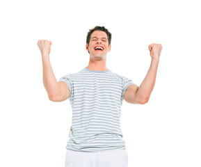 Naklejka premium Cheerful Casual Man Celebrating Victory