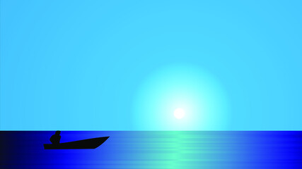 Naklejka na ściany i meble Summer sunny tropical backgrounds seascape with seaside, mountanes sky horison, sunset. Vector illustration, isolated, template