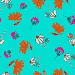Colorful Abstract Hand Drawn Flowers Seamless Pattern Trendy Fashion Colors Perfect for Allover Fabric Or Wrapping Paper