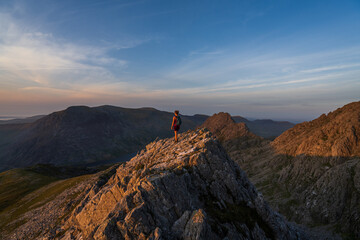 Sunset mountaineering and scrambling on the mountains of North Wales