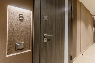 Russia, Moscow- May 05, 2020: interior public place, house entrance. doors, walls, staircase...