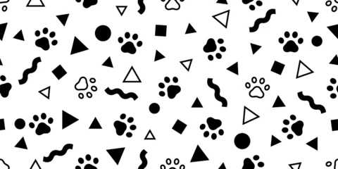 Fotobehang dog paw seamless pattern footprint bone polka dot triangle geometric abstract french bulldog puppy vector pet cartoon halloween repeat wallpaper tile background gift wrapping paper scarf isolated dood © CNuisin