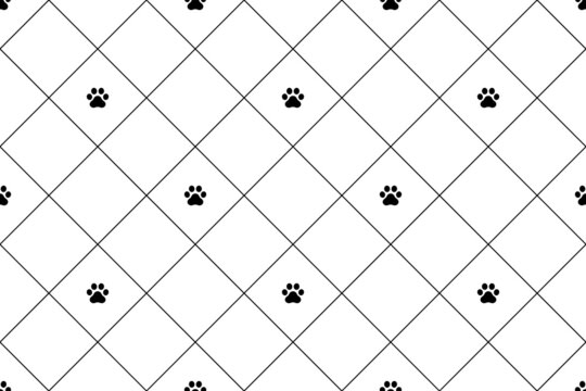 dog paw seamless pattern footprint checked vector french bulldog repeat wallpaper scarf isolated tile background cartoon puppy head pet doodle illustration design