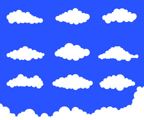 Big white cloud, message sign set. illustration for weather forecastt, vector cloud with blue background